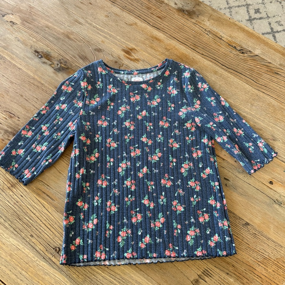 Floral Top - Gray with Red and Green Accents - Picture 1 of 6
